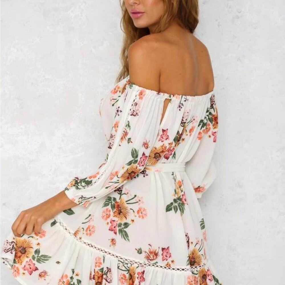 Hello Molly Big Love White Dress Tie Waist Off Shoulder Summer Beach Size 8 - Picture 7 of 9